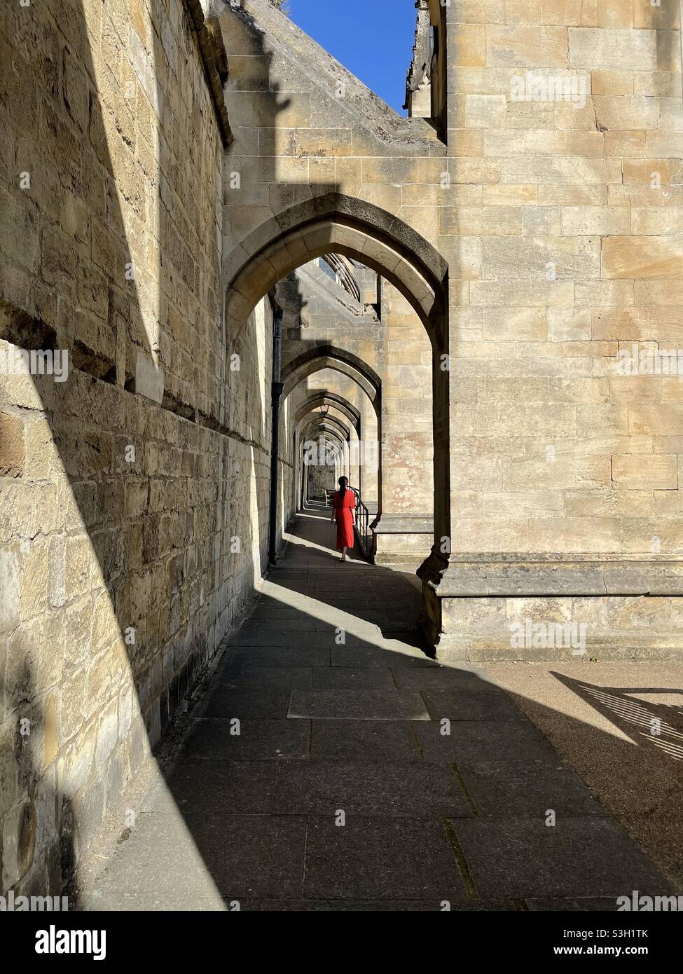 Walking done Winchester Cathedral Stockfoto