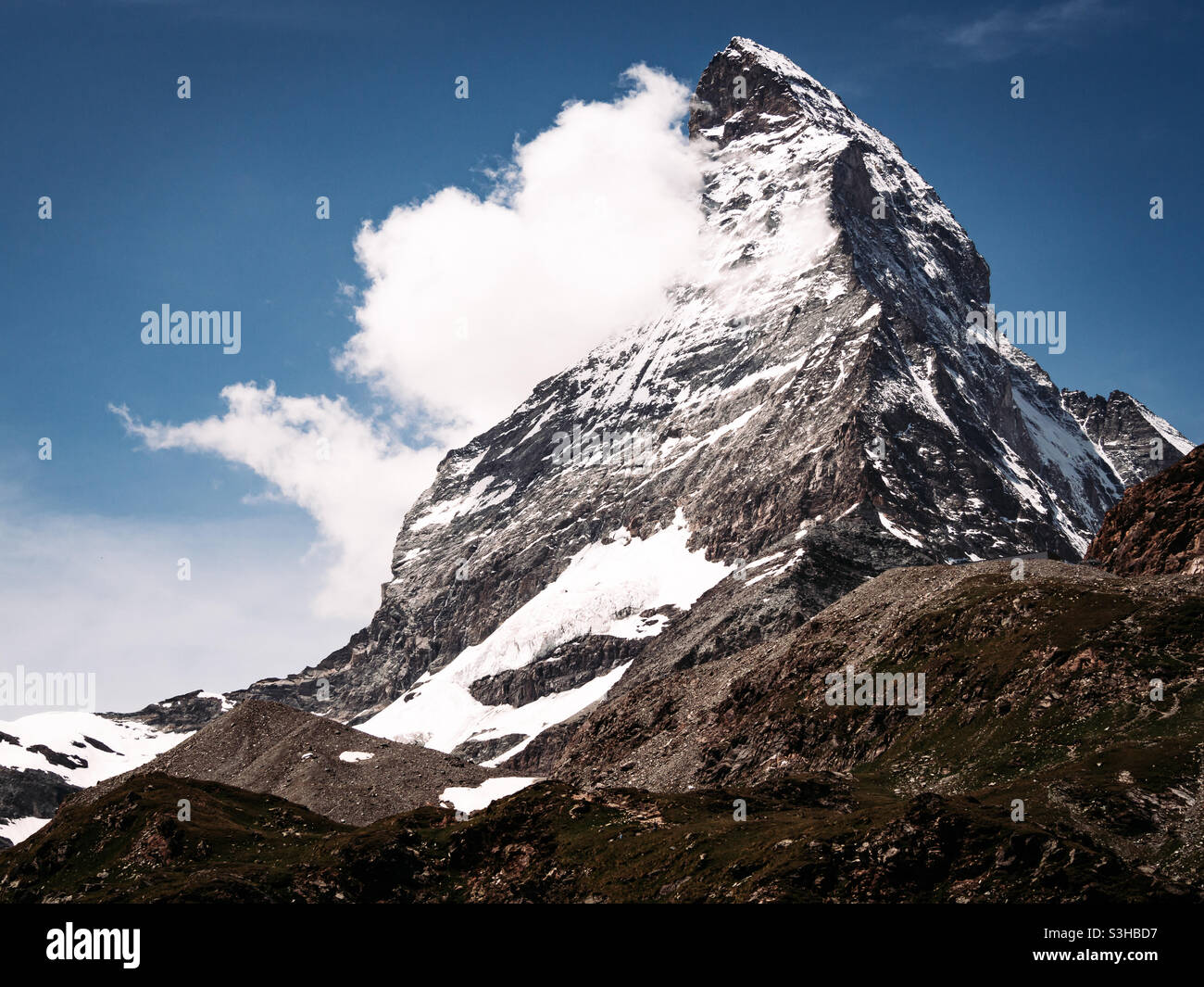 Matterhorn Berg in Zermatt Schweiz mit klarem blauen Himmel Stockfoto
