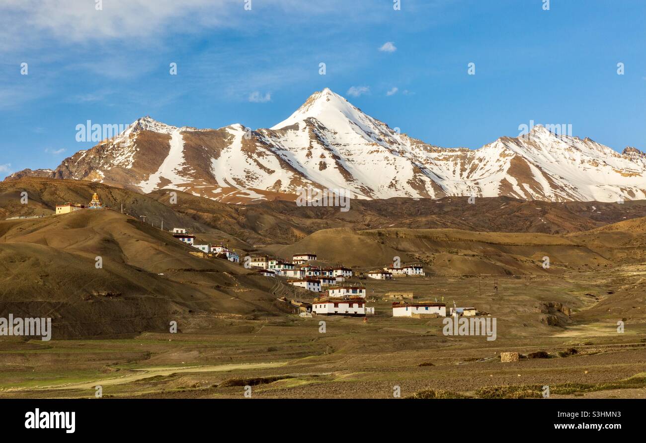 Hochalpines Dorf Langza im Spiti-Tal, Himachal Pradesh, Indien Stockfoto