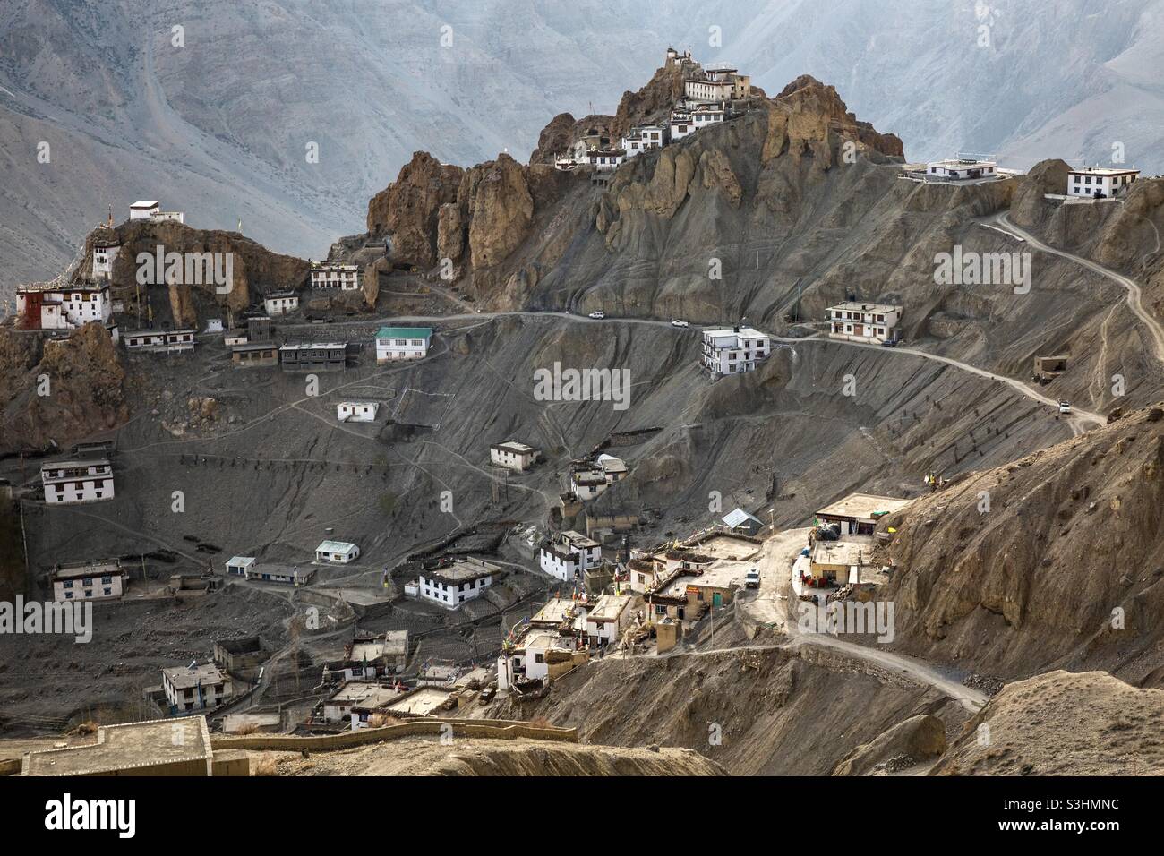 Dorf Dhankar im Spiti Valley, Himachal Pradesh, Indien Stockfoto