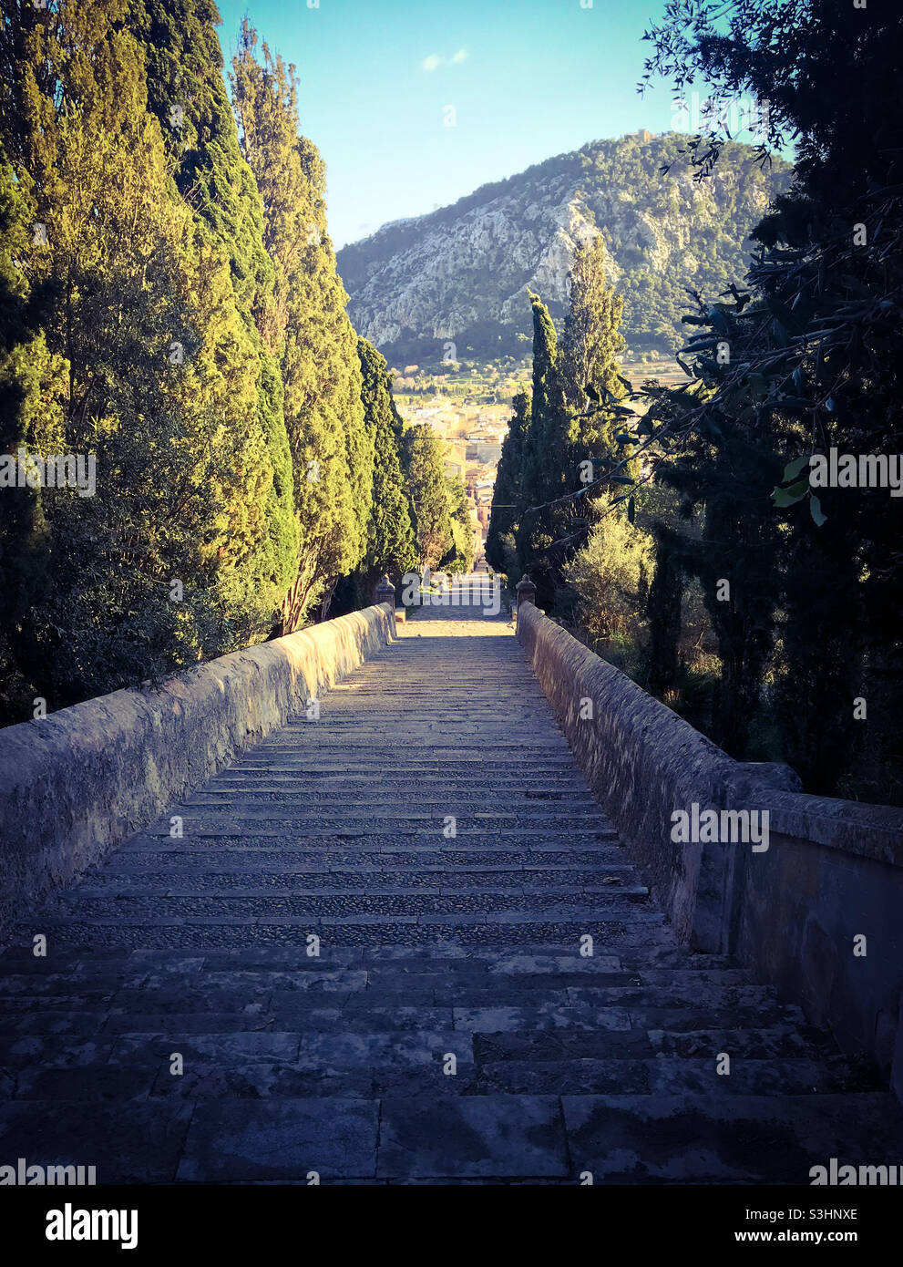 Calvari Steps, Pollensa Stadt, Mallorca Stockfoto