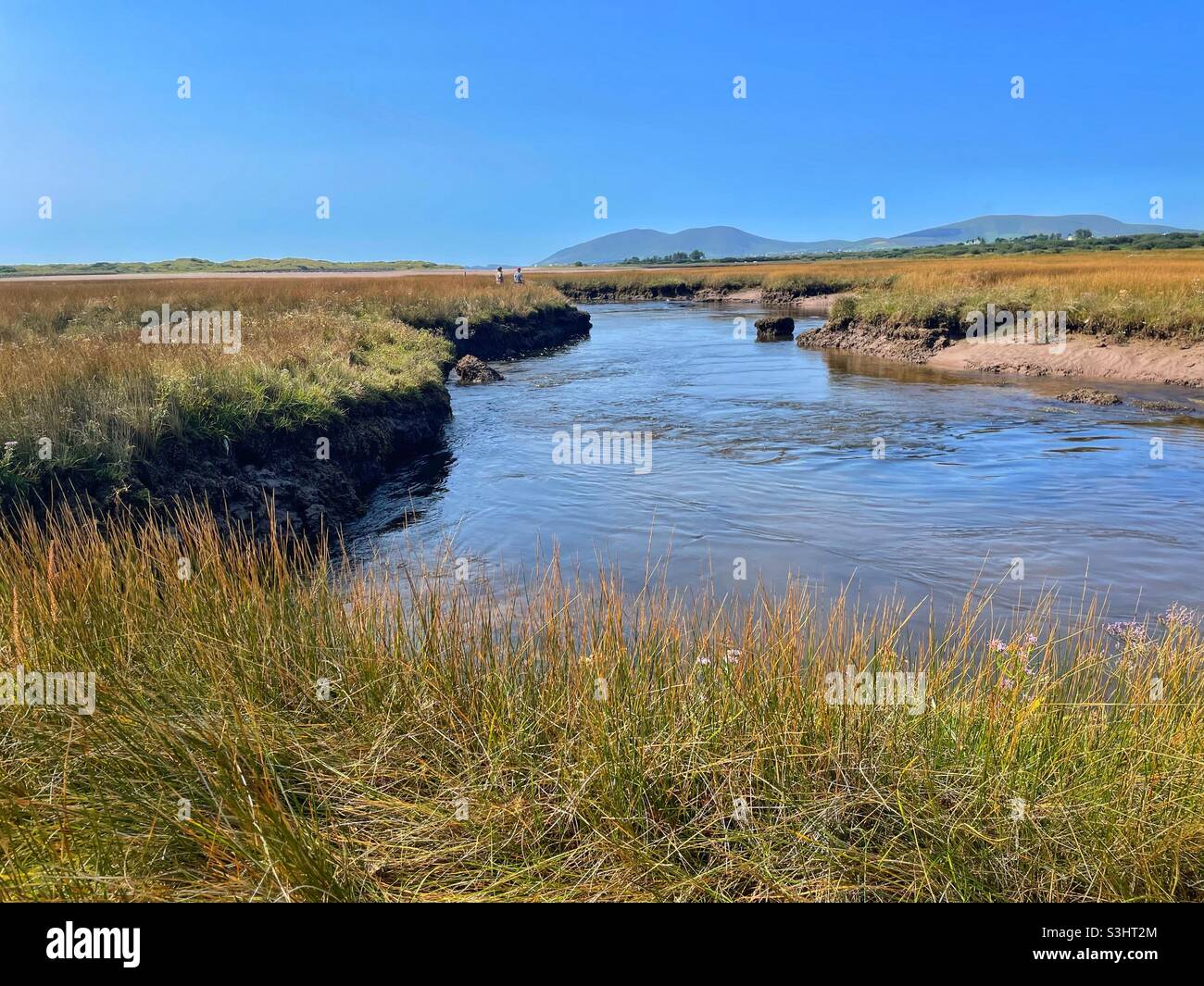 Die Mündung des Flusses Inny, in der Nähe von Waterville, Kerry, Irland, August. Stockfoto