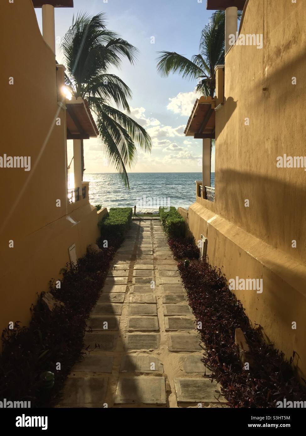 Charmanter Gehweg zum Strand. Stockfoto