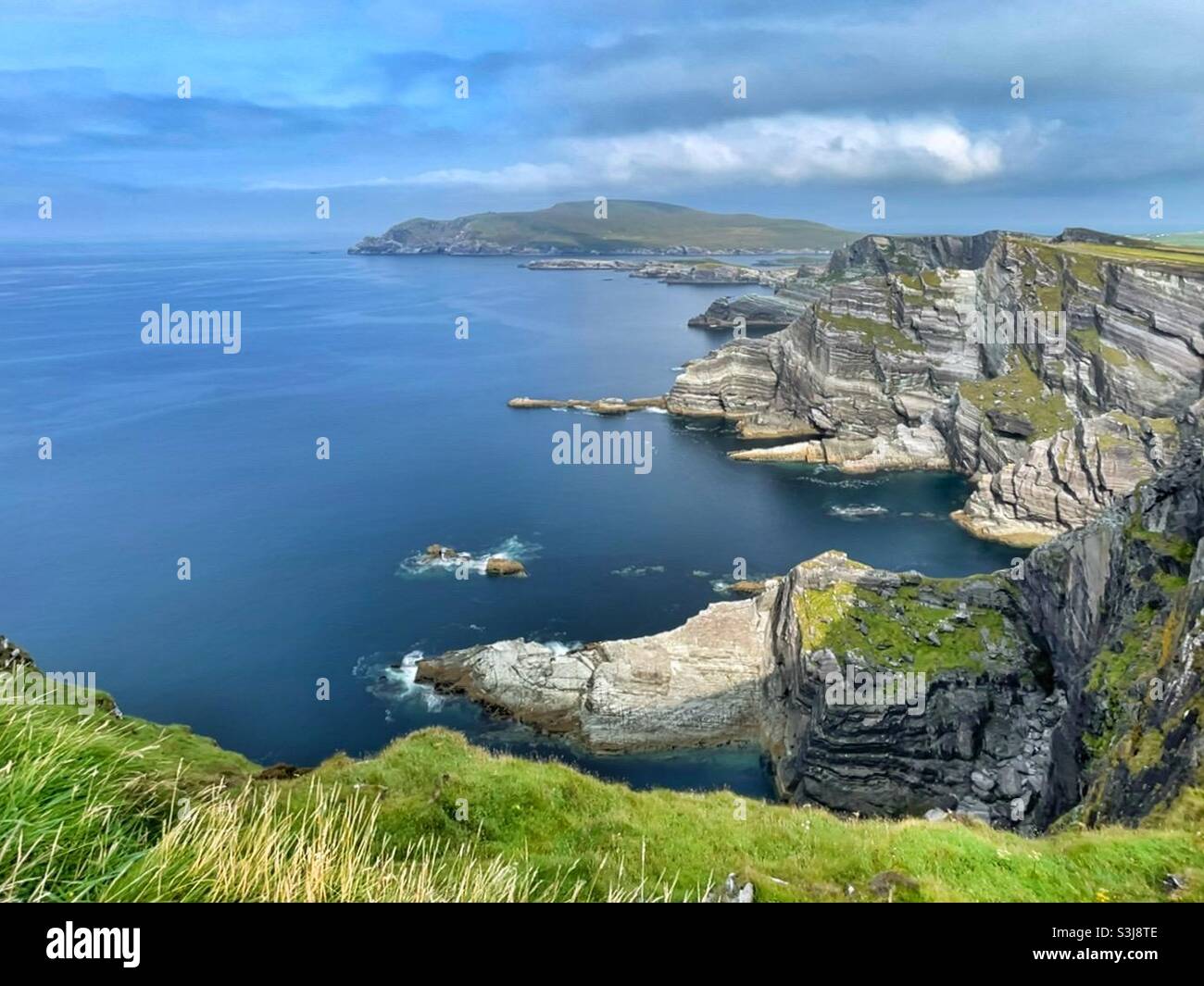 Die höchsten Klippen an der Küste von Kerry, Irland, August. - Smartphone-aufgenommenes Stockfoto