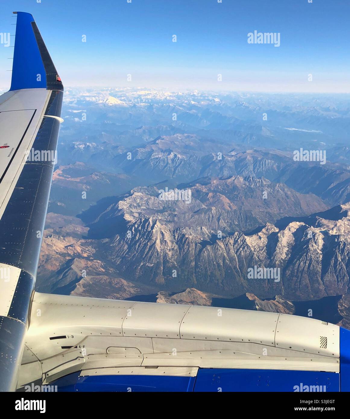 Flug über die Rocky Mountains Stockfoto
