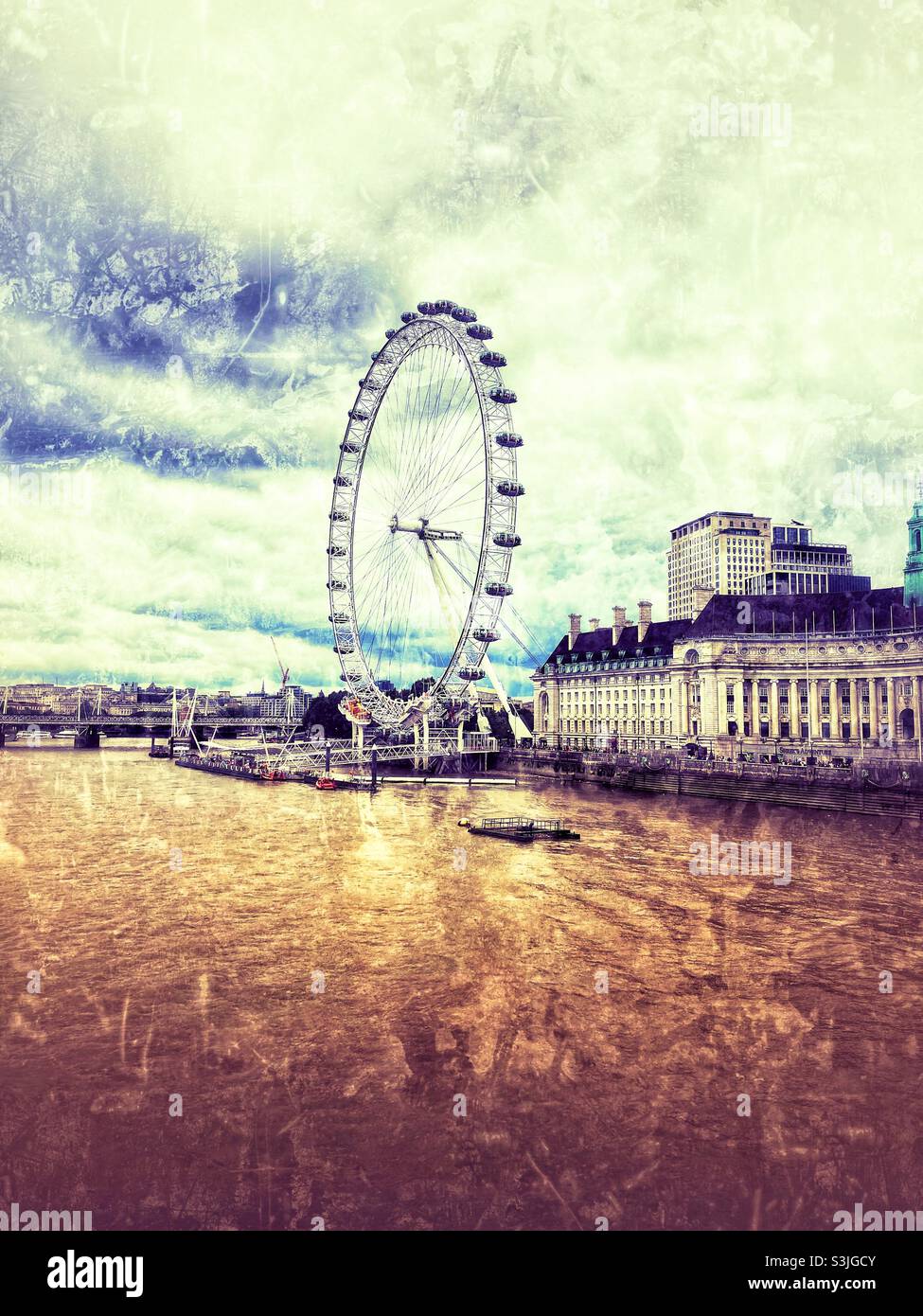 London Augenrad, Grunge-Filter Stockfoto