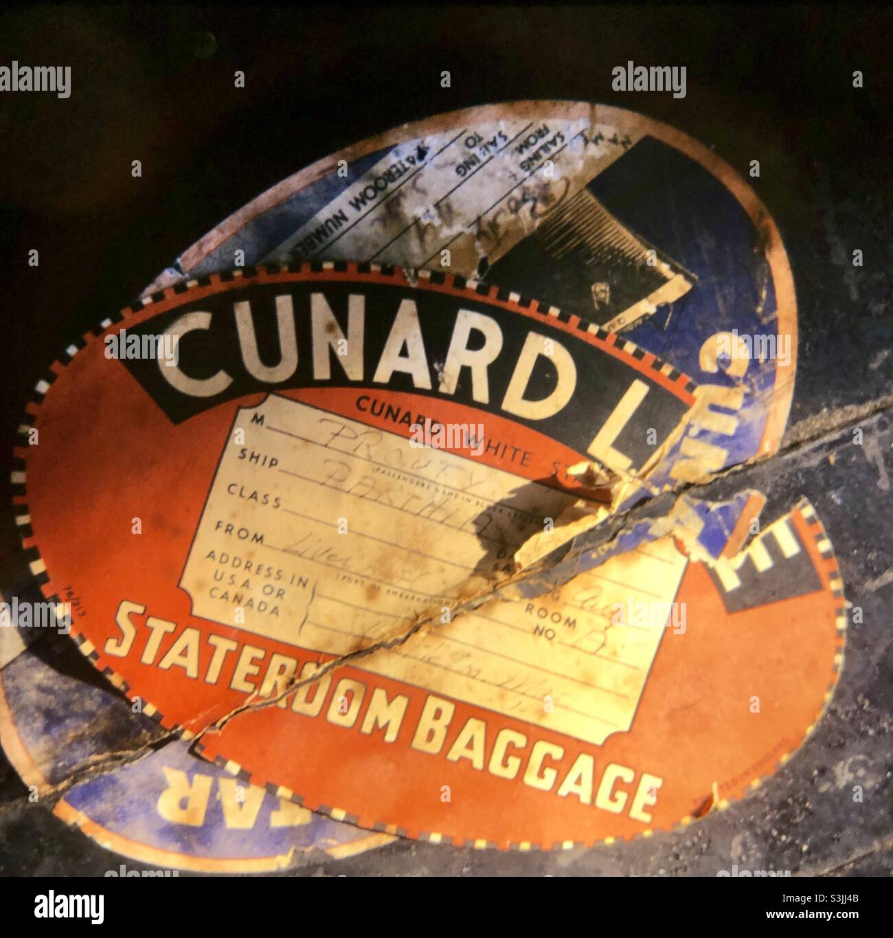 Gepäckstück Mit Cunard Line Stockfoto