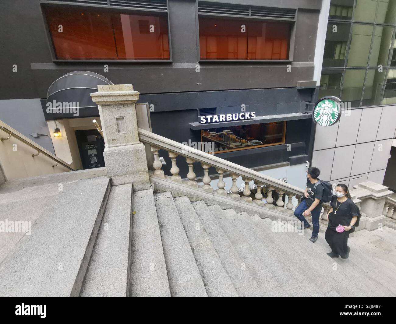 Duddell Street Schritte in Hong Kong. - Smartphone-aufgenommenes Stockfoto