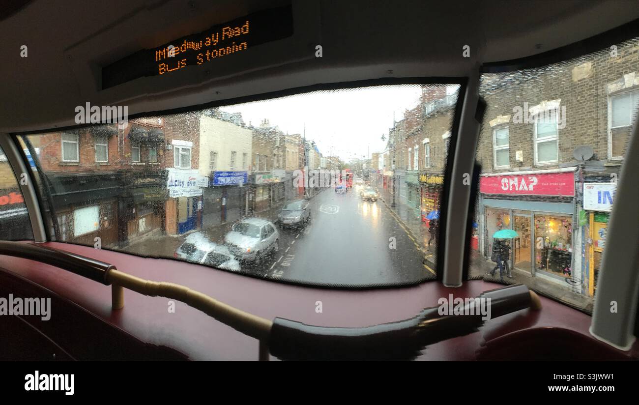 Panoramablick vom Gipfel des London Bus Stockfoto