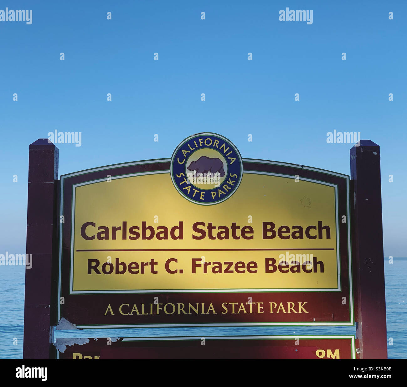 Sign, Robert C Frazee Beach, Carlsbad State Beach, Carlsbad, San Diego County, Kalifornien, Usa, Nordamerika Stockfoto