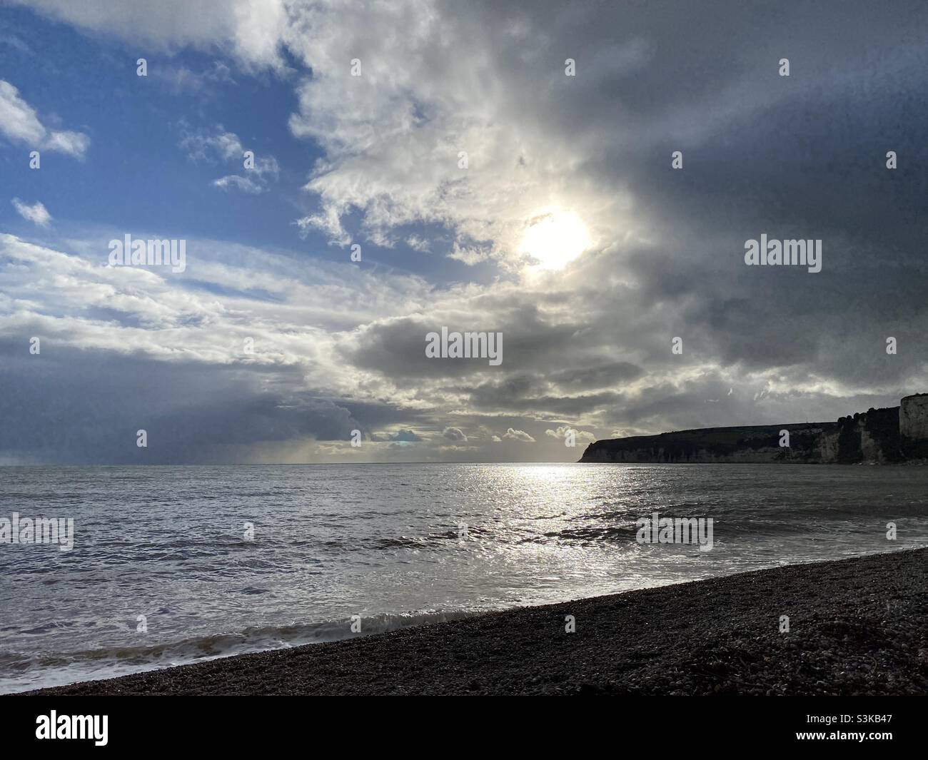 Seaton Beach, Devon England - Smartphone-aufgenommenes Stockfoto