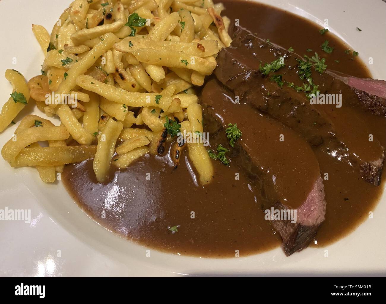 Deutsches Wild und Soße - Smartphone-aufgenommenes Stockfoto