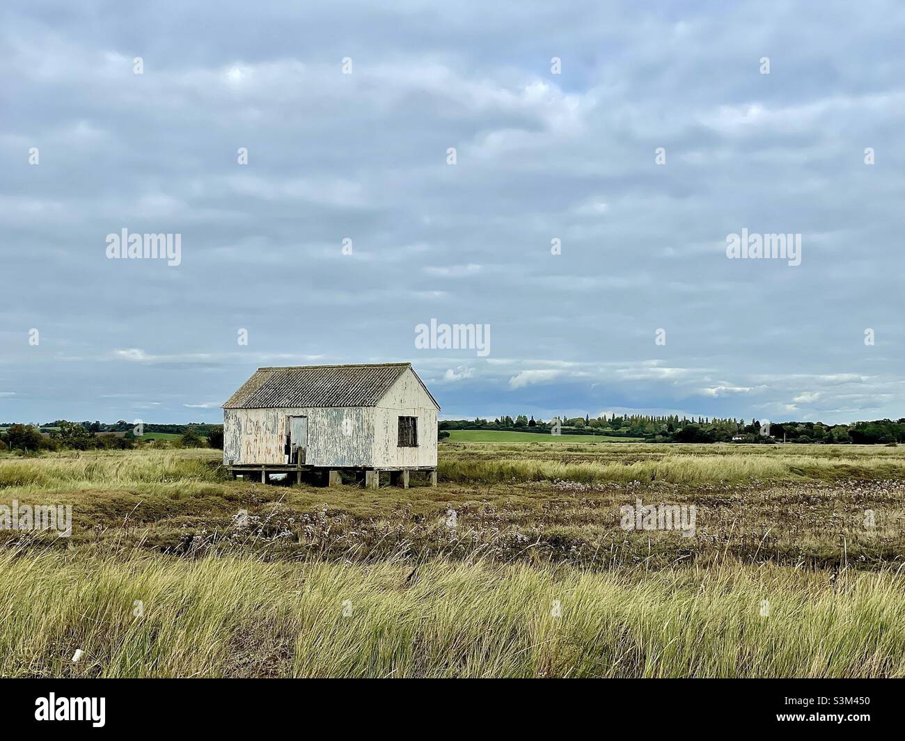 Abgelegene, verlassene Fischerhütte in der Nähe von Canewdon, Essex Stockfoto