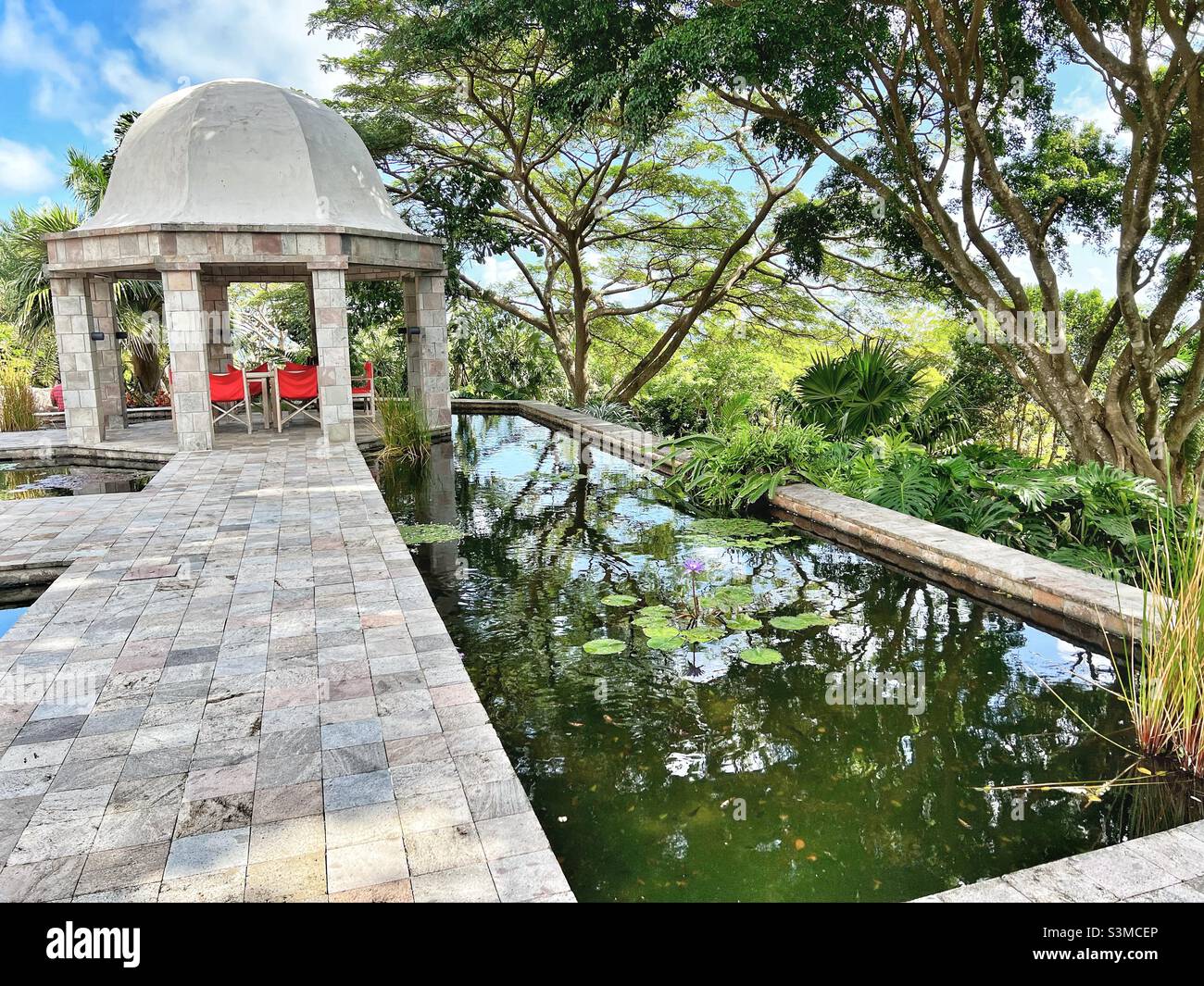 Tropische Gärten im Golden Rock Inn auf Nevis in Westindien Stockfoto
