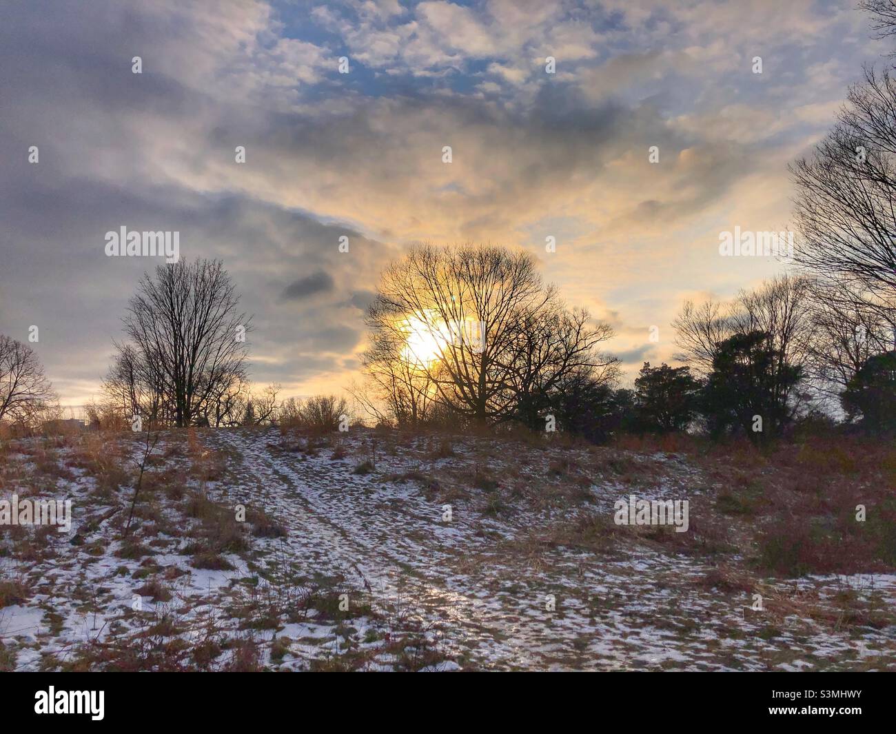 Winter-Sonnenuntergang. Stockfoto