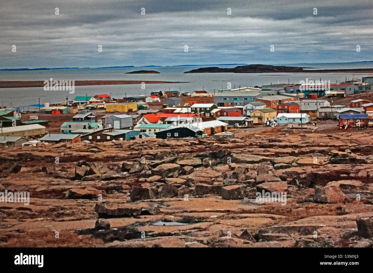 Dorf Kugluktuk, Nunavut, Kanada, Beaufort Sea, kanadische Arktis Stockfoto