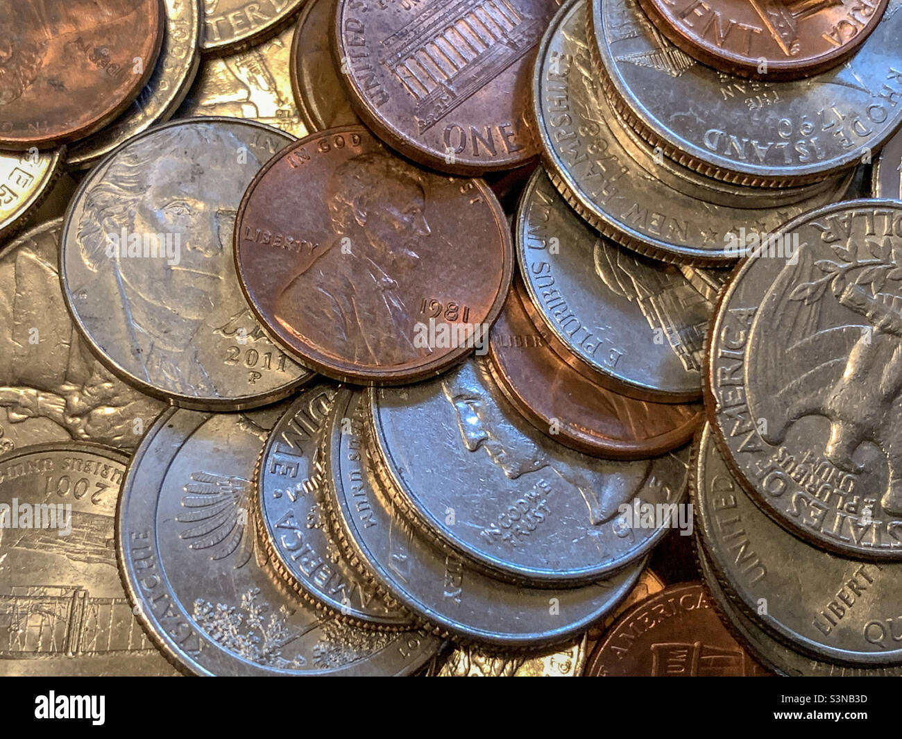 US-Münzen - Smartphone-aufgenommenes Stockfoto