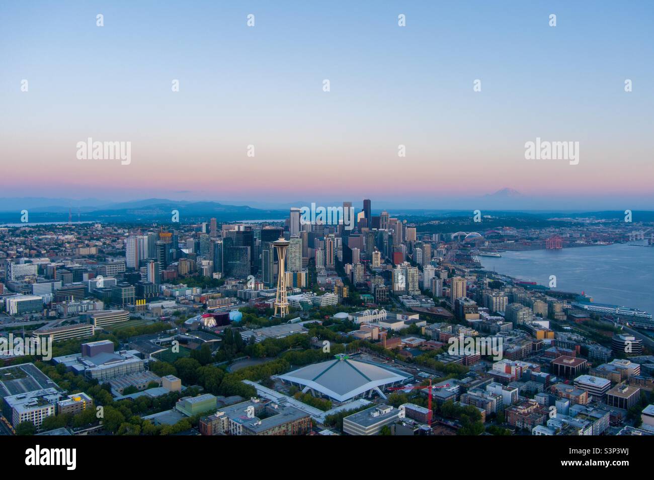 Seattle, Washington Sonnenuntergang im August - Smartphone-aufgenommenes Stockfoto