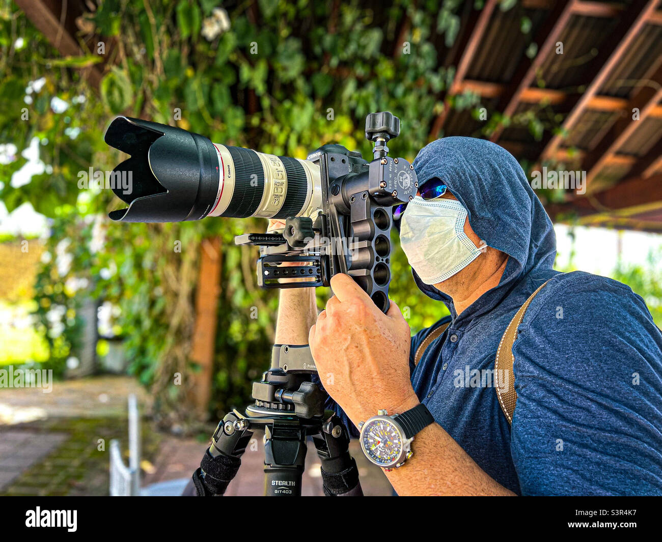 Der Maskierte Fotograf… Immer bereit! Stockfoto