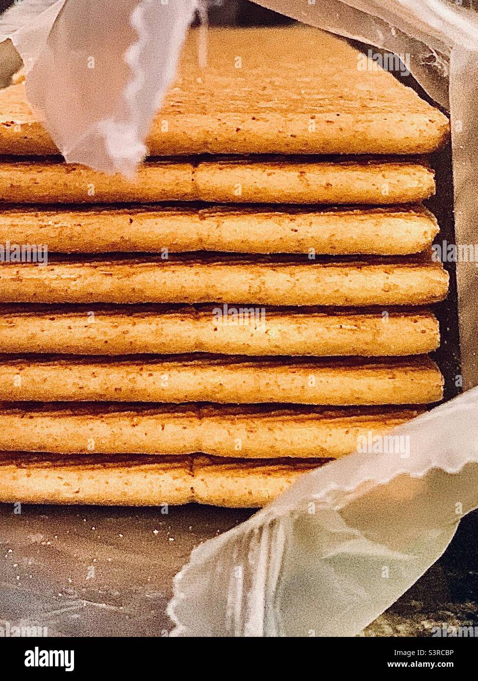 Graham Cracker statt offener Verpackungen Stockfoto