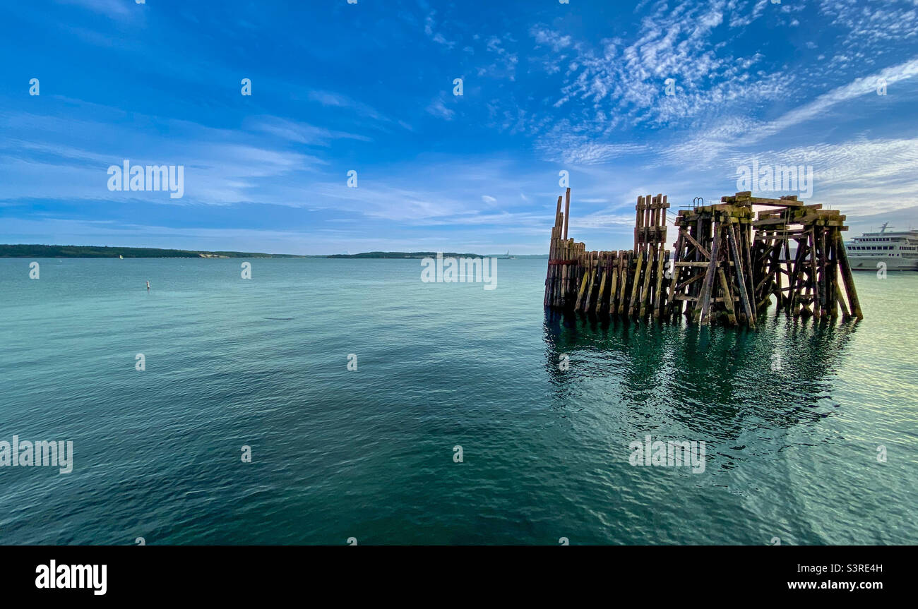 Alter Fährhafen in Port Townsend, Washington im Puget Sound - Smartphone-aufgenommenes Stockfoto