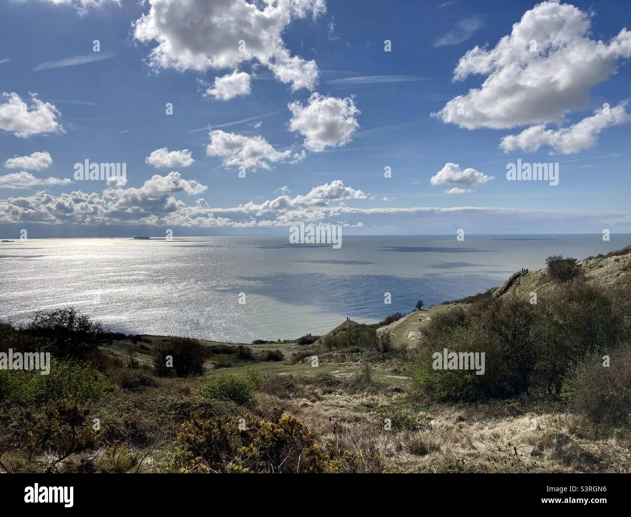 Englischer Kanal von den weißen Klippen von Dover - Smartphone-aufgenommenes Stockfoto