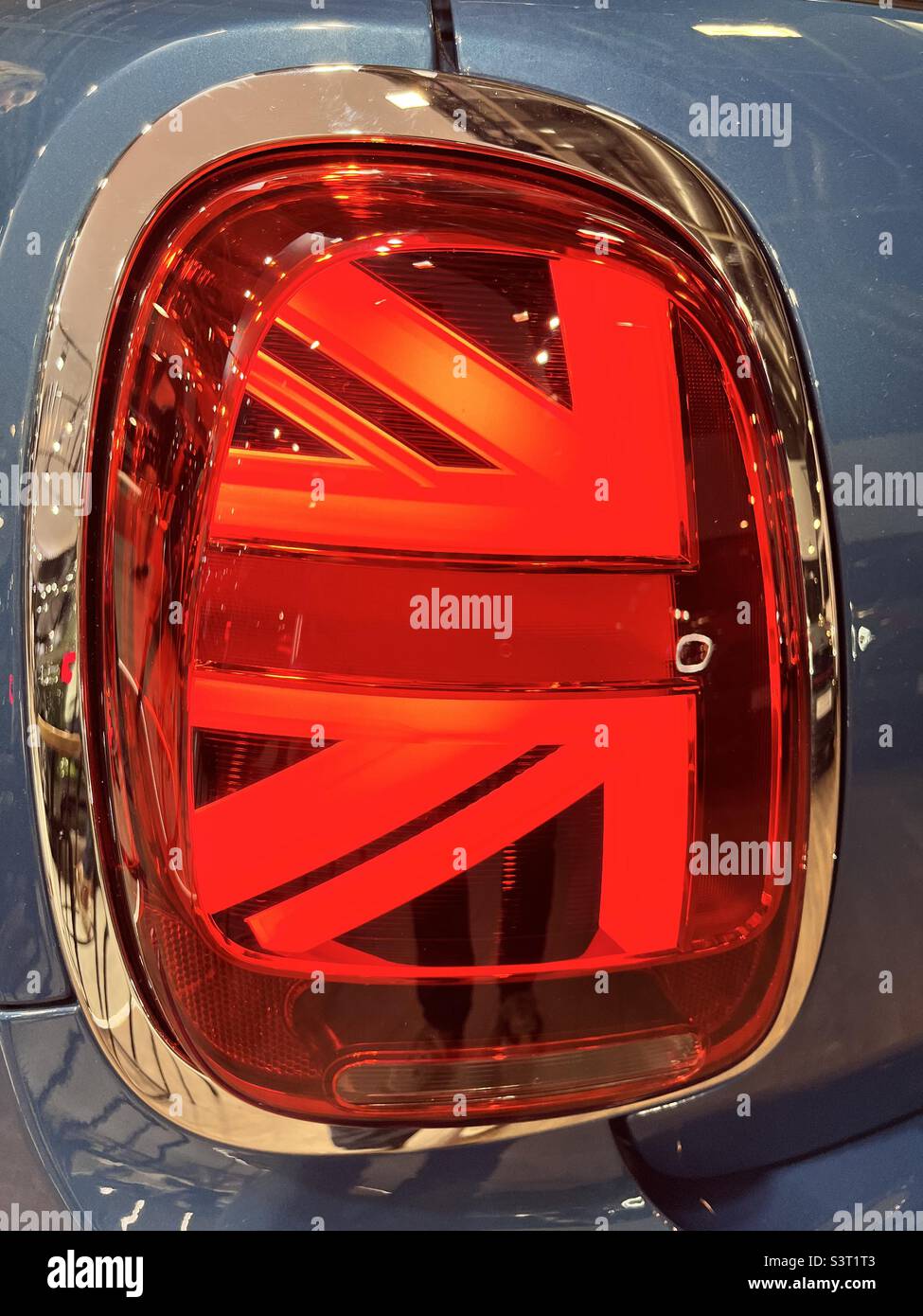 Die neuen elektrischen Rückleuchten des Mini Cooper Union Jack Stockfoto