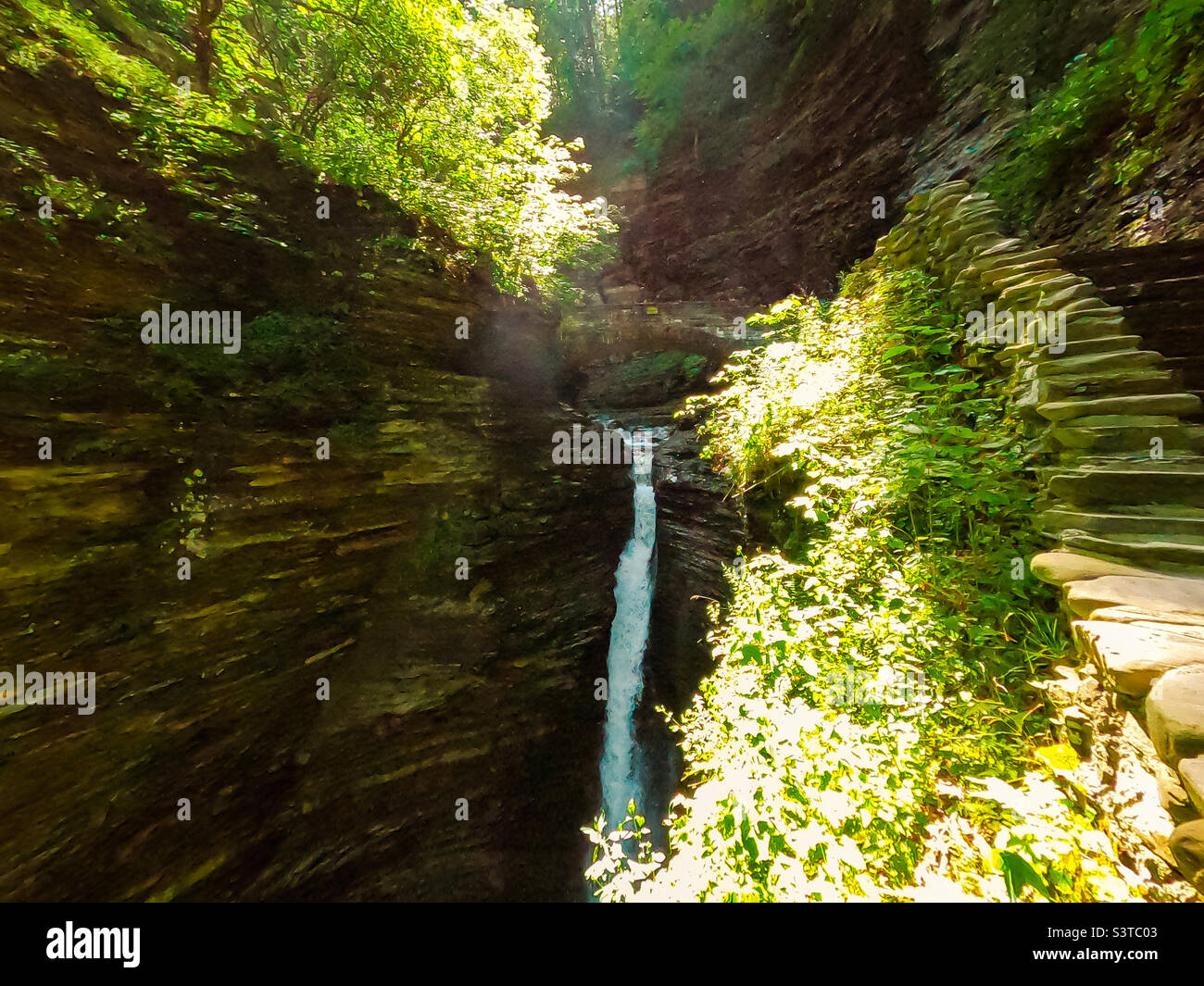 Wasserfälle und Steintreppen im Watkins Glenn State Park, NY Stockfoto