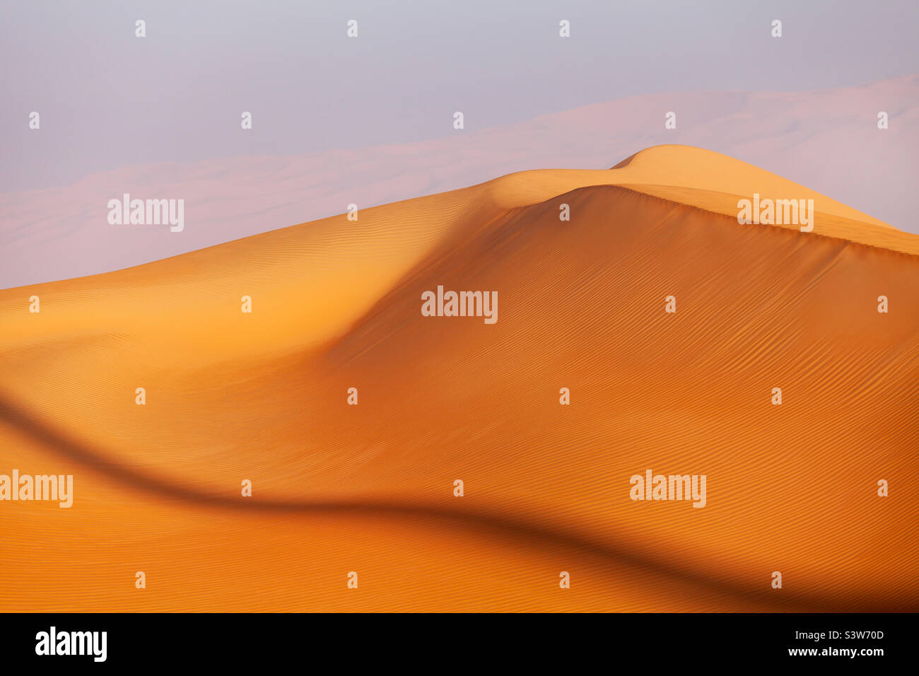 Majestätische orangefarbene Sanddünen in der Wüste von Abu Dhabi, natürliche Landschaft Stockfoto