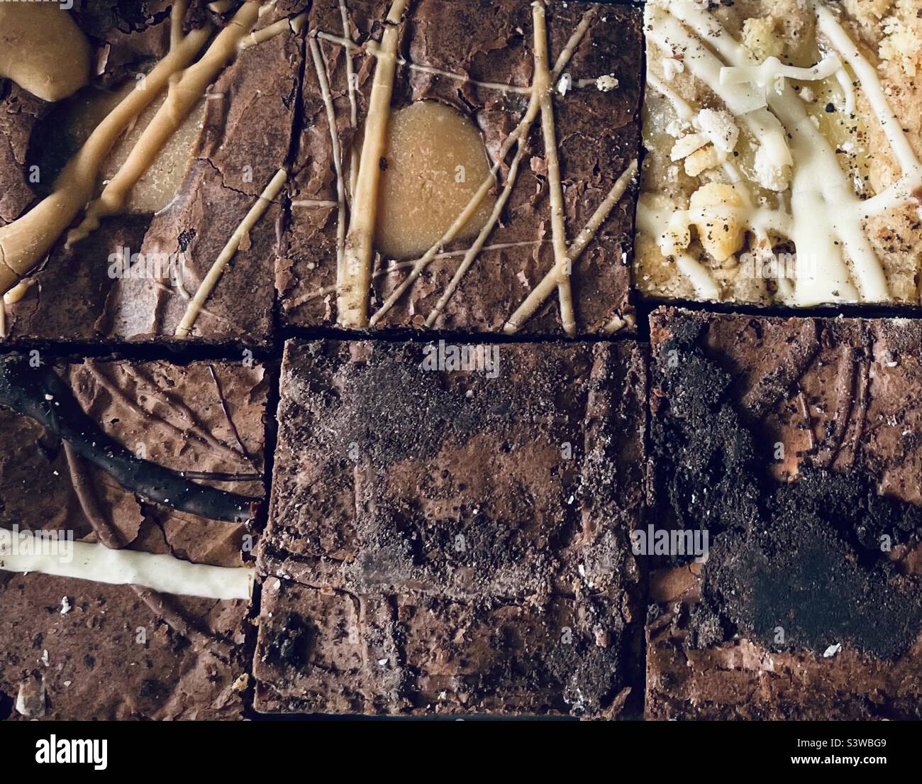 Auswahlfeld mit Brownies. LECKER! Stockfoto