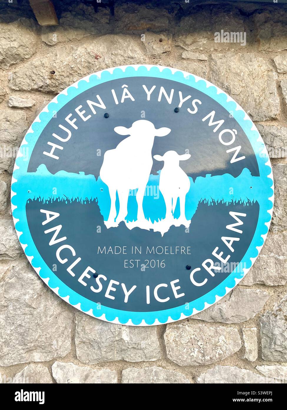 Anglesey-Eisschild Stockfoto