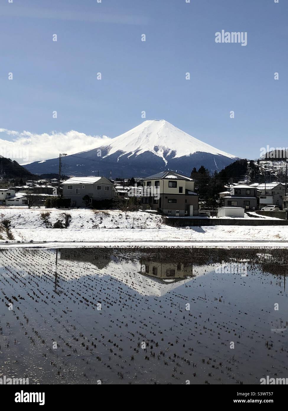 Fuji-San unter dem Schnee Stockfoto