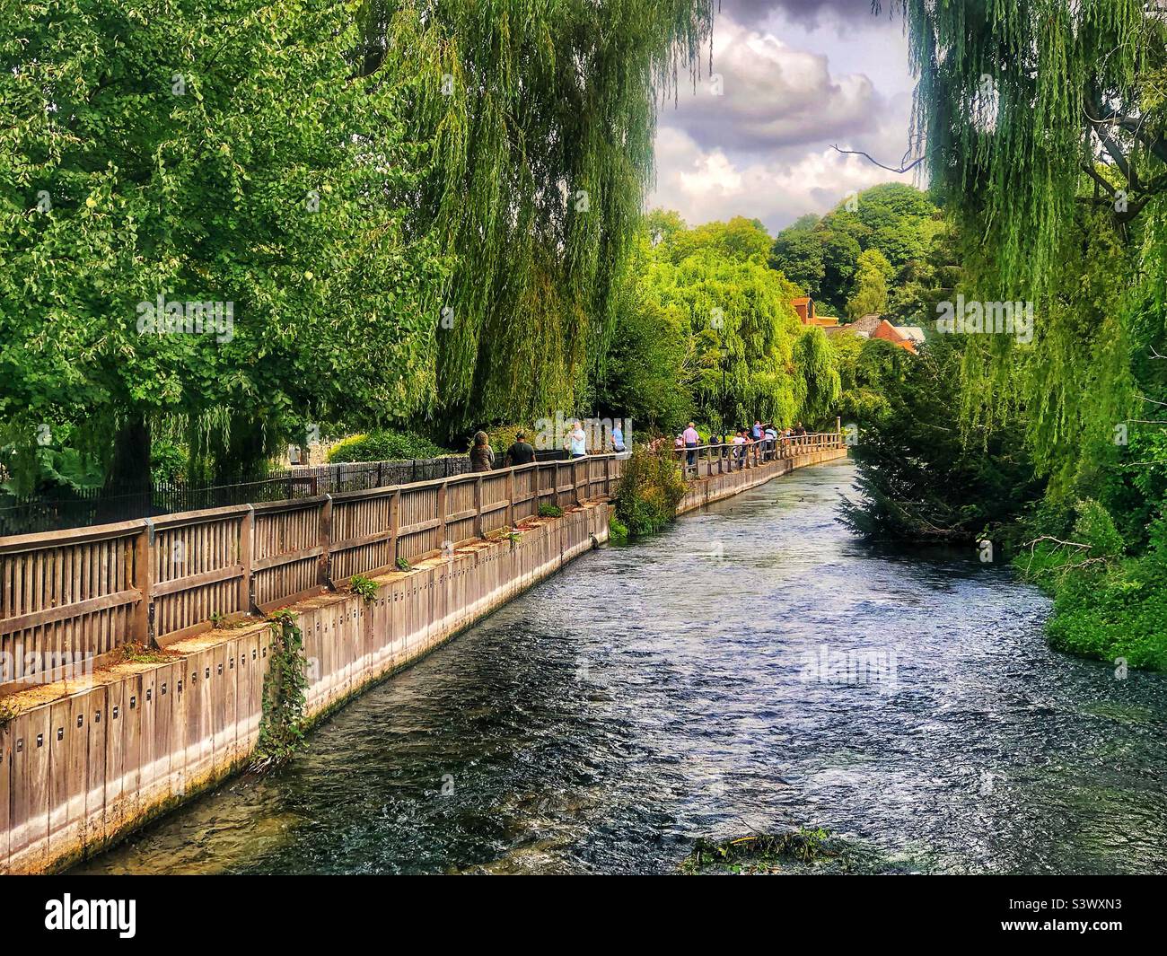 Die Wehre am Fluss Itchen Navigation, Hampshire, Großbritannien Stockfoto