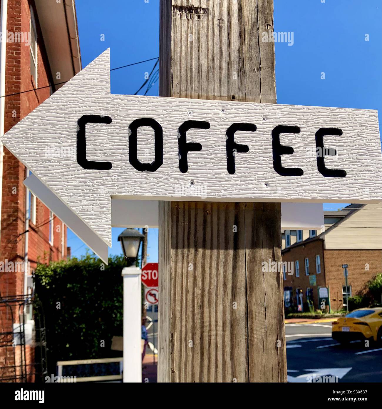 Kaffee hier Stockfoto