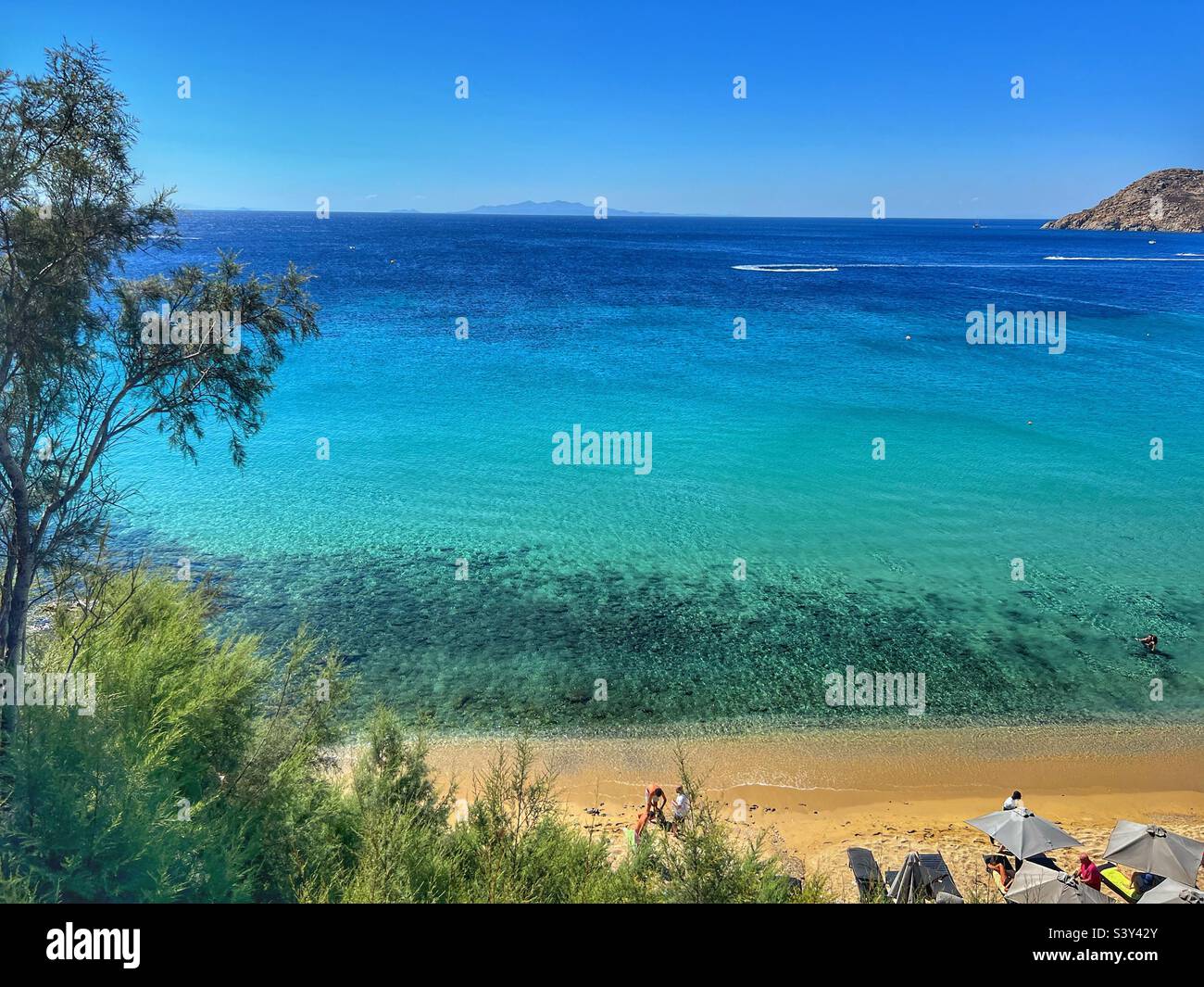 Mykonischer Strand Mykonos Griechenland Stockfoto