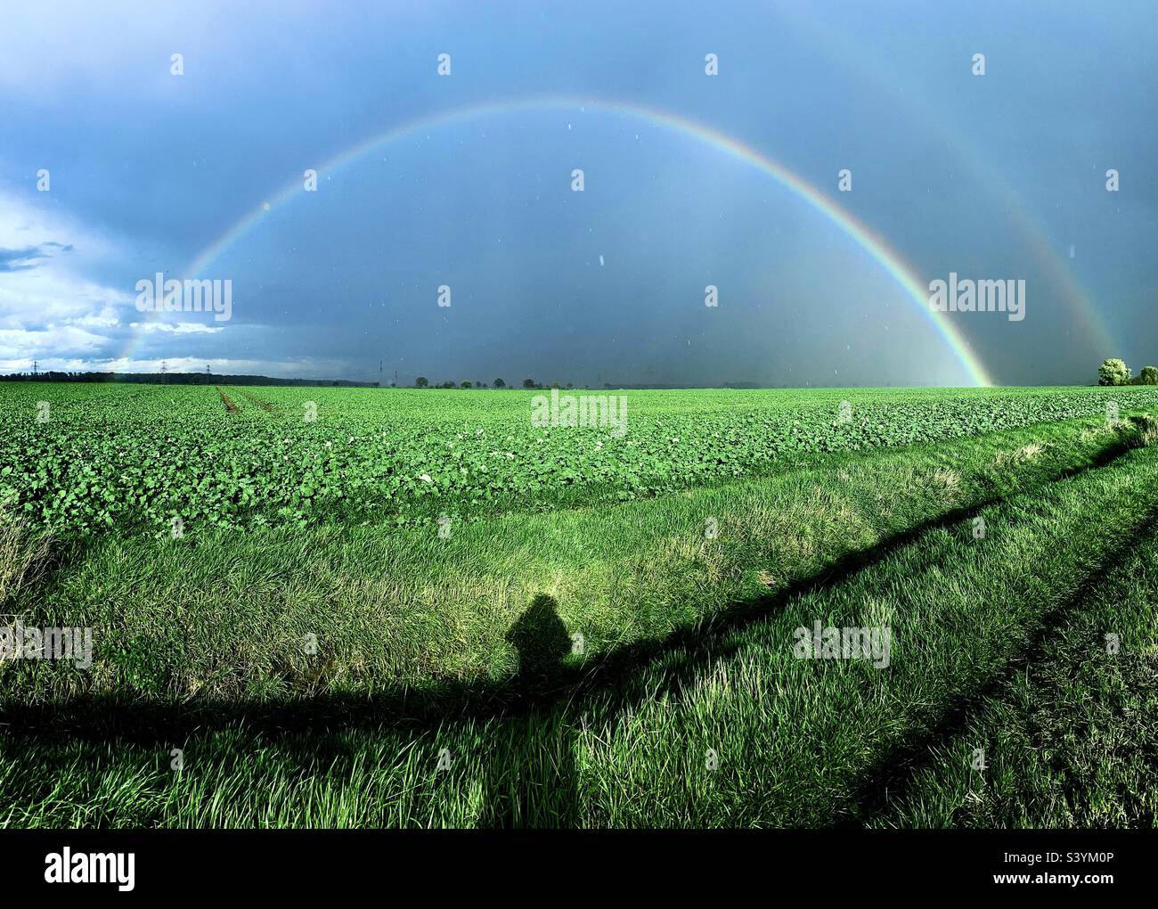 Regenbogen über Ackerland Stockfoto
