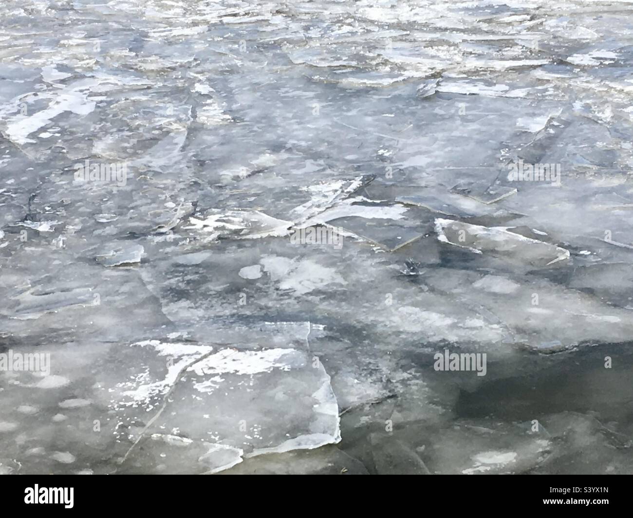 Eisstücke aus einem See im Winter in New England Stockfoto