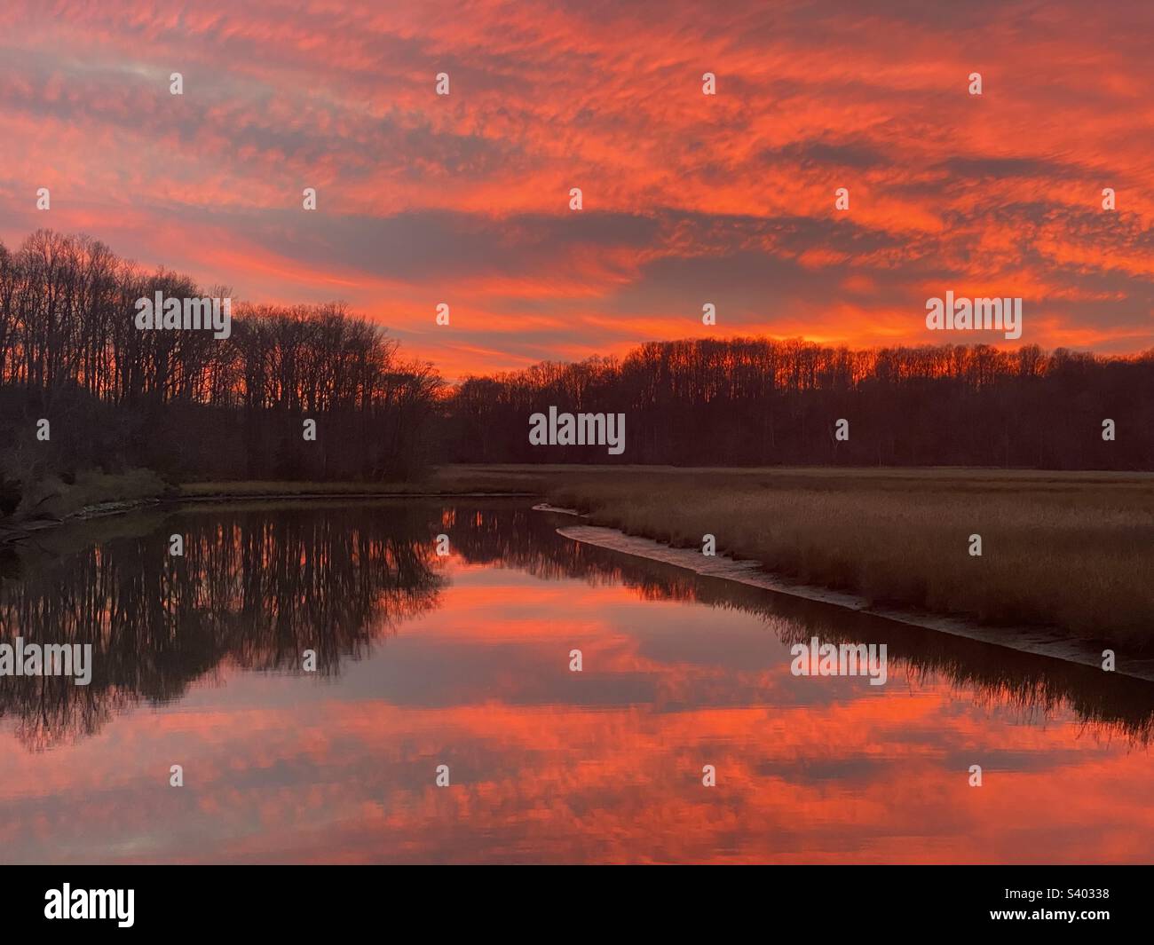 Sonnenuntergang im Dezember auf dem Bach Stockfoto