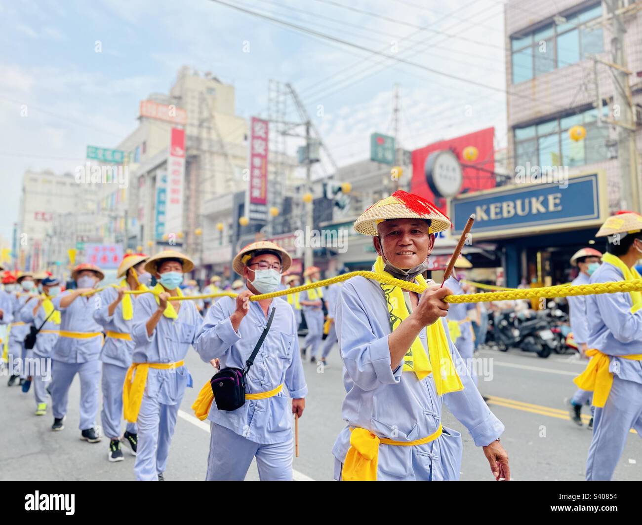 Das ist Wangye-Verehrungszeremonie. Es ist ein großes kulturelles Ereignis der Gourmet- und Tradition der Donggang Township in Taiwan, die immer eine große Anzahl von Touristen zu besuchen. Stockfoto