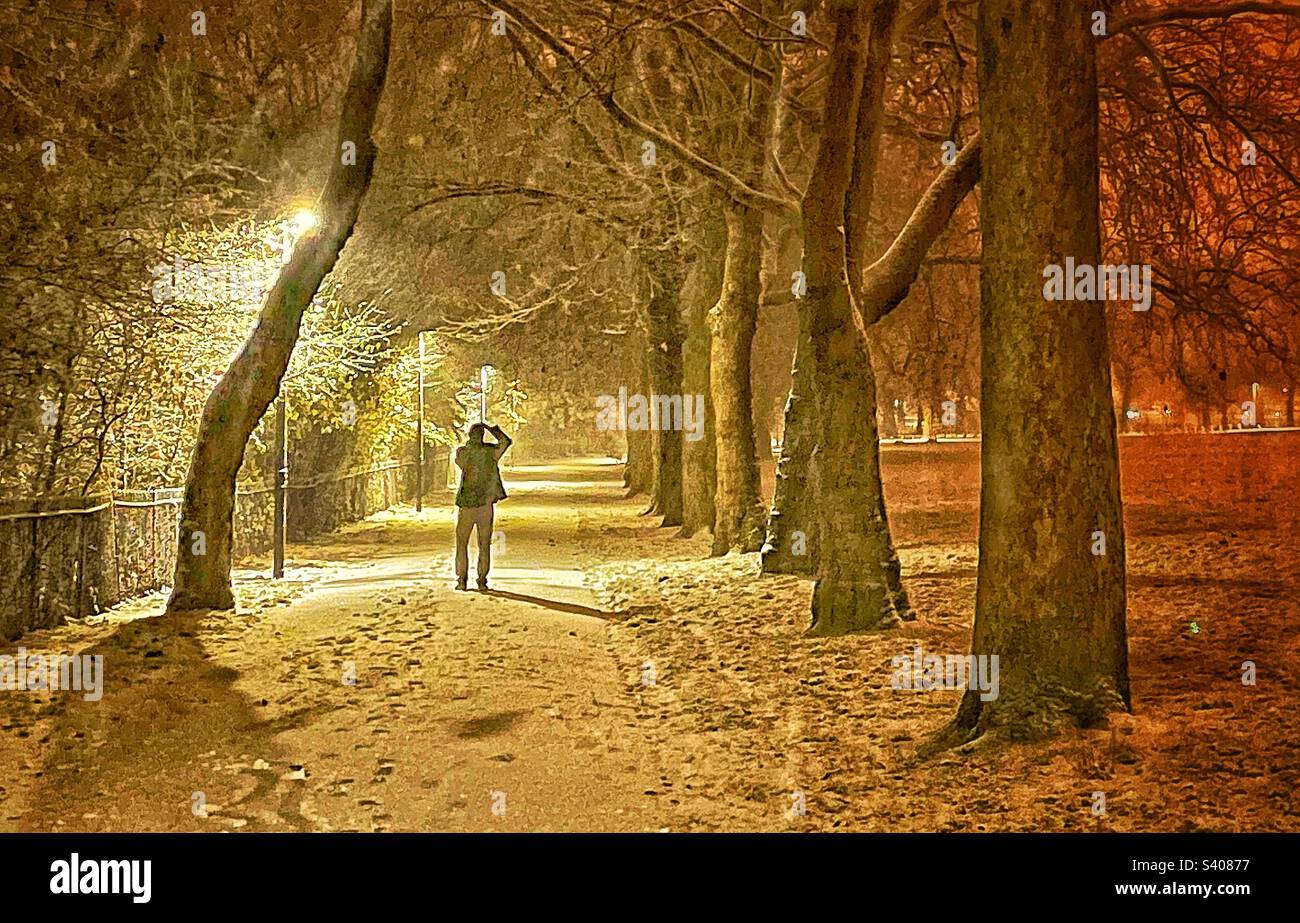 Schnee im Peckham Park. Stockfoto