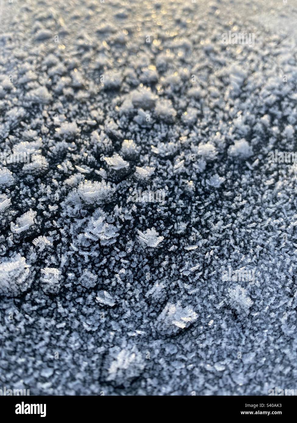 Eis auf der Motorhaube Stockfoto