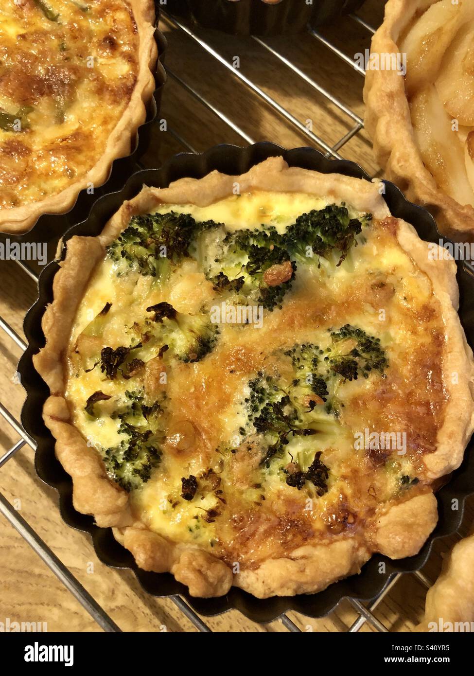 Brokkoli-Quiche frisch aus dem Ofen Stockfoto