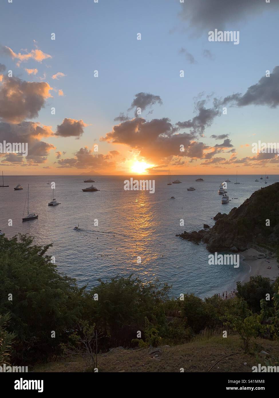 Sonnenuntergang über Shell Beach, St. Barth Stockfoto