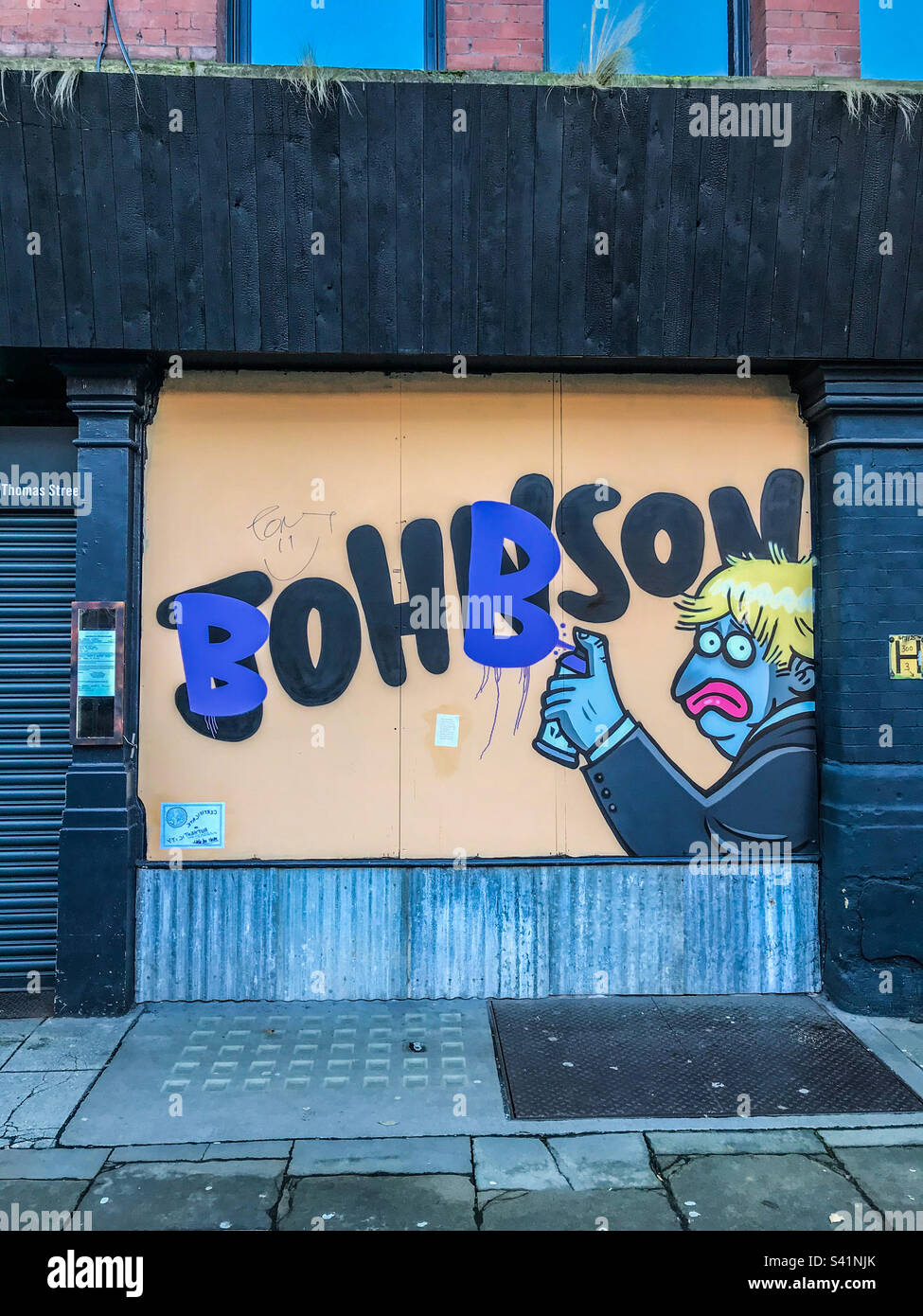 Boris Johnson, politische Straßenansichten, Manchester - Smartphone-aufgenommenes Stockfoto