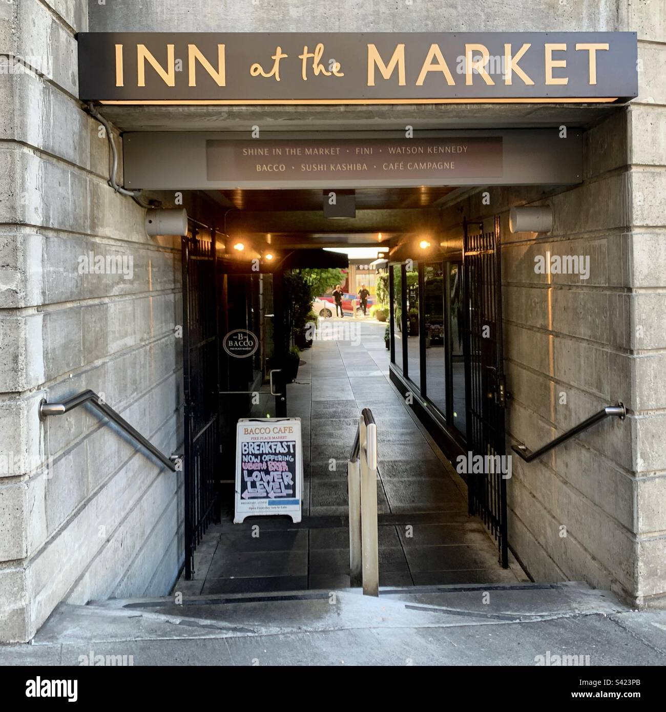 Inn at the Market, Pike Place Market, Seattle, Washington, USA - Smartphone-aufgenommenes Stockfoto