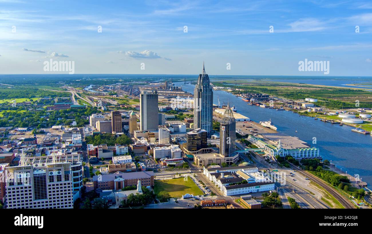 Luftbild der Innenstadt von Mobile, Alabama Stockfoto