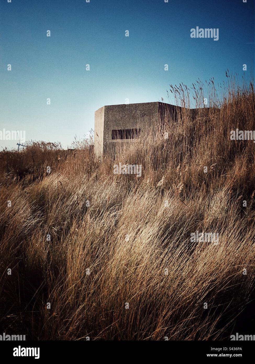 Ein stillgelegter Maschinengewehrposten oder Bunker aus dem Zweiten Weltkrieg in Bridlington an den Stränden der Nordostküste Englands Stockfoto