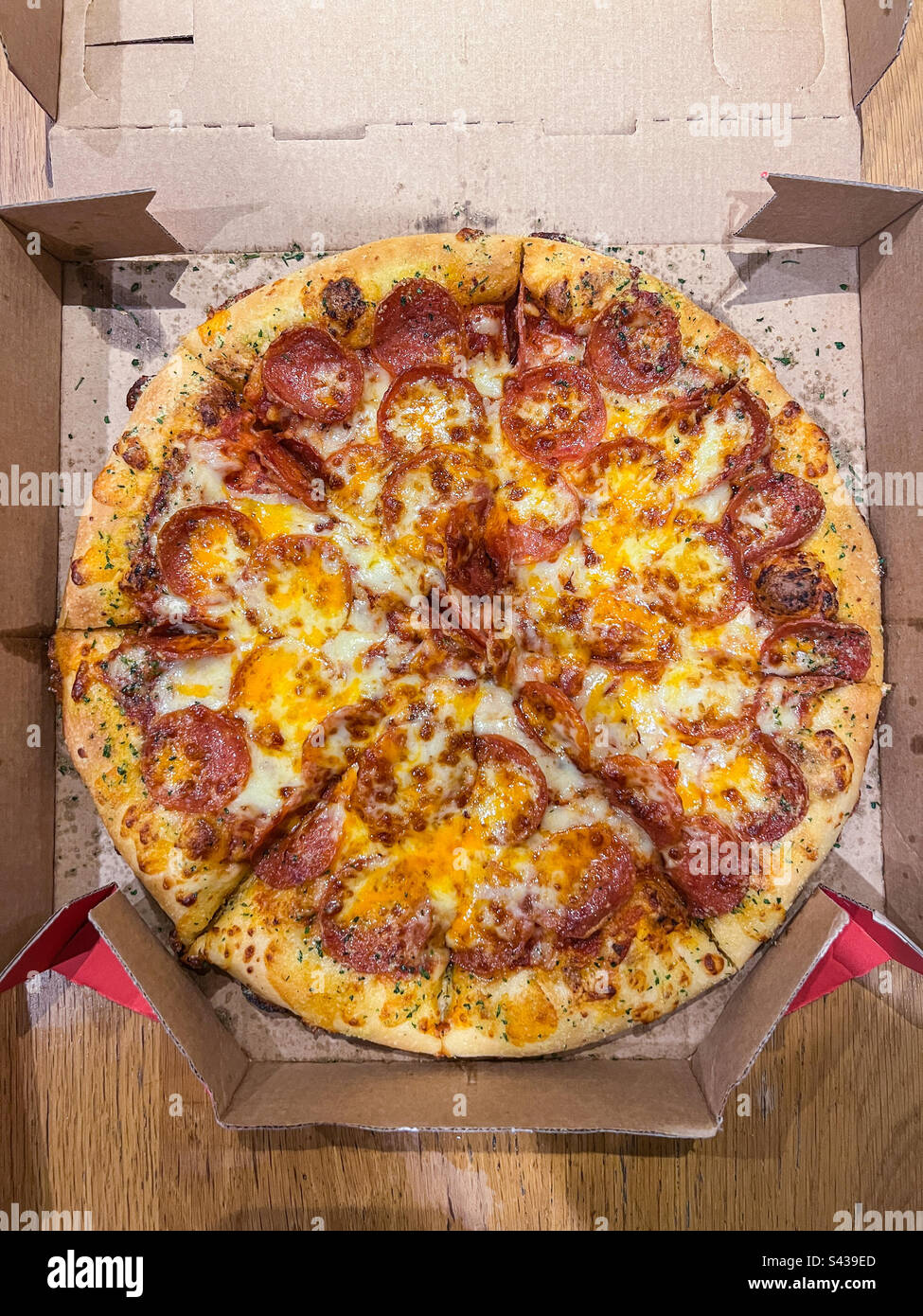 Peperoni-Pizza mit extra Käse Stockfoto