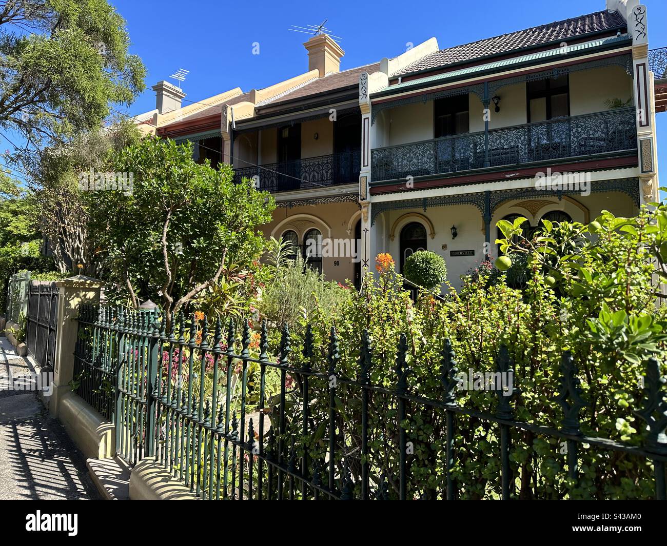Terrassenhäuser im inneren westlichen Sydney-Vorort Petersham. Stockfoto