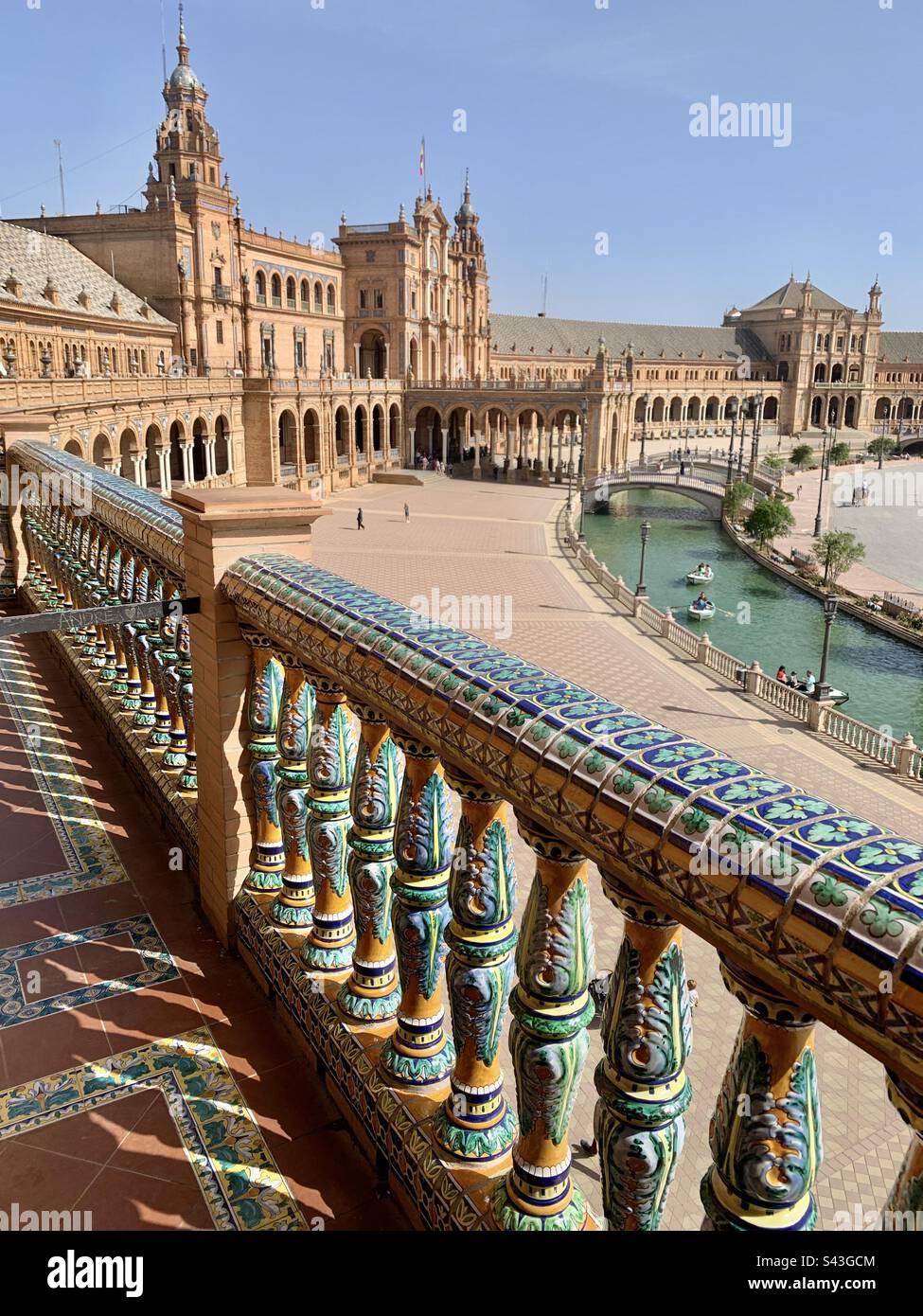 Blick vom Balkon der plaza España Sevilla - Smartphone-aufgenommenes Stockfoto